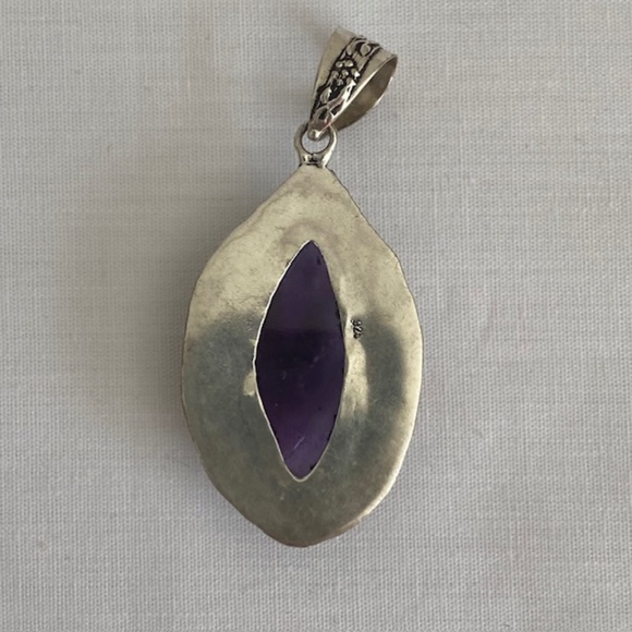 Solid 925 Sterling Silver African Amethyst Pendant for Women - Picture 3 of 5